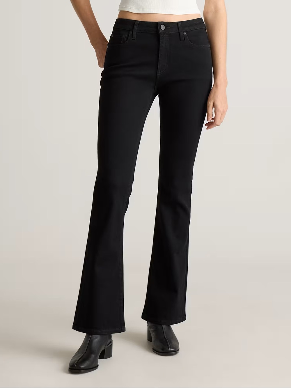 Quince Luna Black Organic Cotton Super Stretch Flare Denim Jeans 29